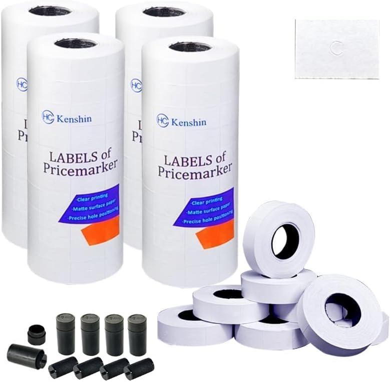 2 Line Price Gun Labels, 4 Packs Total 16,000 Pcs Blank Price and Date Gun Labels for 2 Line Price and Date Gun, Suitable for MX6600, MX6602, YH689, and Most Other 2 Line Price Guns (White)