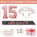 15th Birthday Decorations for Girls with Black Mis Quince 15 Sash and Crown, Cake Topper and Candles, Number Balloons Rose Gold, Quinceanera Decorations Gifts