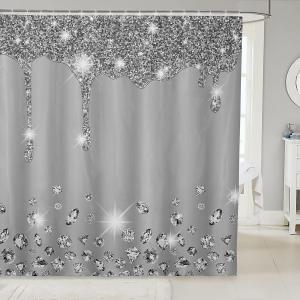 Feelyou Silver Glitter Print (No Glitter) Shower Curtain Bling Decorations Grey Bathroom Fabric Shower Curtain Set for Diamond and Bath Curtain Waterproof Curtains Stalls Bathtubs Decor 72"x72" (72"W x 72"L (Pack of 1), Multi 27)