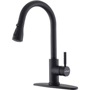 Kitchen Faucet with Pull Down Sprayer, Single Handle Matte Black Stainless Steel Pull Out Kitchen Sink One Hole Faucet for Farmhouse Laundry Utility Rv Bar Sinks