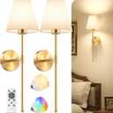 VOLISUN Battery Operated Wall Sconces Set of Two, Wireless Wall Sconces with Remote and Dimmable Bulbs, 9 Colors Battery Powered Wall Lights, Gold Rechargeable Wall Lamps for Bedroom (23.6 inch)