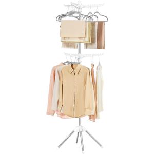 SONGMICS 2-Tier Clothes Drying Rack, 75.2-Inch Folding Laundry Drying Rack with 6 Rotatable Arms for Hangers, Stainless Steel, for 54 Pieces of Clothes, White and Silver ULLR514W01 SONGMICS 2-Tier Clothes Drying Rack, 75.2-Inch Folding Laundry Drying Rack with 6 Rotatable Arms for Hangers, Stainless Steel, for 54 Pieces of Clothes, White and Silver ULLR514W01