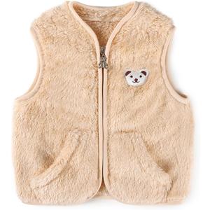 Baby Boys Girls Fleece Vest Zip Up Cute Bear Jackets Fuzzy Fall Winter Warm Clothes Newborn Outwear for Toddler Infant (18-24 Months, Beige)