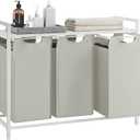 VASAGLE Laundry Hamper, Laundry Basket, Laundry Sorter with 3 Pull-Out and Removable Bags, Shelf, Metal Frame, 3 x 10.6 Gallons (40 L), 36.4 x 13 x 28.4 Inches, Cream White and Cloud White UBLH301W01, 3 Bags - 120 L
