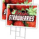 Fresh Strawberries 2 Pack of 18" x 24" Yard Sign & Stake Outdoor Plastic Window | Advertise Your Business | Stake Included Image On Both Sides | Made in The USA