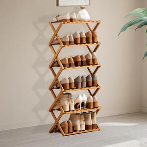 Jessie Bamboo Shoe Rack,Free Standing Shoe Rack for Closet,Portable Folding Shoe Storage Rack, Space Saving,Shoe Shelf for Bedroom Entryway Hallway Closet Living Room (Primary-6 Tier), One Size