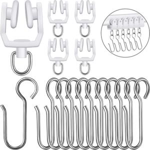120 Pieces Curtain Track Sets, Ceiling Mount Curtain Track Hooks and Rollers Metal Shower S Hooks Straight Curved Rollers