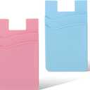 2 x 2 PCS Phone Wallet Stick on, Credit Card Holder for Back of Phone Case Strong Adhesive Sticker on Great Storage Compatible for Most Smartphones(Blue, Pink)