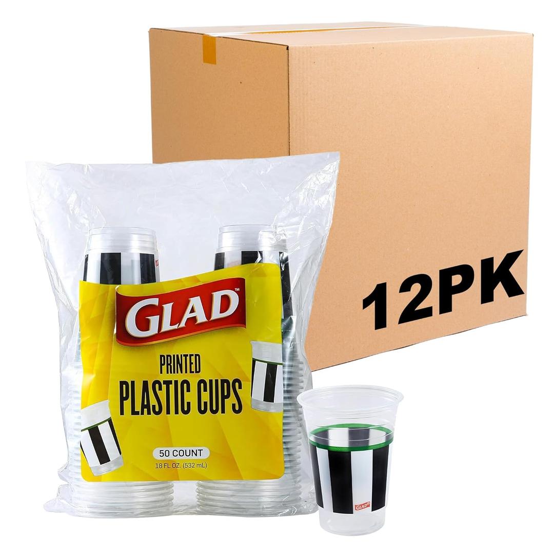 Glad Everyday Clear Plastic Cups with Referee Football Print - Strong and Sturdy Drinking Cup for All Occasions, 18 Ounce, 50 Count - 12 Pack (Black/White) Glad Everyday Clear Plastic Cups with Referee Football Print - Strong and Sturdy Drinking Cup for All Occasions, 18 Ounce, 50 Count - 12 Pack (Black/White)
