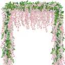 Sggvecsy 6Pcs Wisteria Garland Artificial Flowers Garland Fake Hanging Wisteria Vines Rattan Silk Hanging Flower Vines for Home Garden Outdoor Wedding Arch Party Ceremony Total 35.4Ft (Pink)