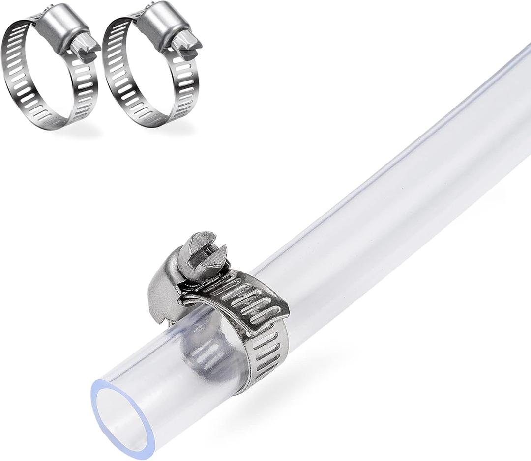 DAVCO 1" ID - 10 ft Clear Vinyl Tubing with 2 Stainless Clamps, Low Pressure Flexible PVC Tube, Heavy Duty UV Chemical Resistant Lightweight Plastic Vinyl Hose, BPA Free and Non Toxic