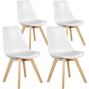 Sweetcrispy Dining Chairs Set of 4, Kitchen Room PU Leather Mid Century Modern Chairs, Upholstered Dining Desk Chairs with Wood Legs for Home Office, White
