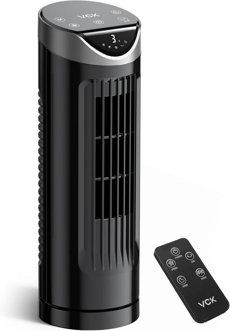 Tower Fan for Bedroom, 26 dB Quiet Bladeless Fan with Remote, LED Display, 9 Speeds, 1-8H Timer, Personal Desk Fan 90 Oscillating Fans for Indoors, 13 Inch Portable Table Fan for Room, Home, Office (TF002022)