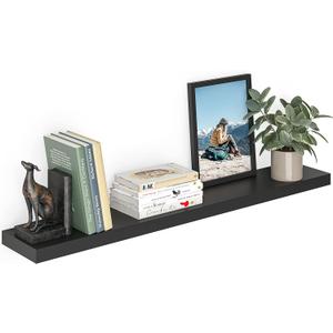 Ballucci Floating Shelf, 48" Wood Wall Shelf with Invisible Brackets for Bathroom, Living Room, Bedroom, Kitchen, Nursery, 8" Deep, Black (48" - 1 Piece)