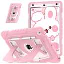 OKP Case for iPad 9th/ 8th/ 7th Generation 10.2 Inch (2021/2020/2019), Shockproof Rugged Heavy Duty i Pad 9 8 7 th Gen Protective 10.2'' Cover with Pencil Holder/Kickstand, Pink+Light Pink