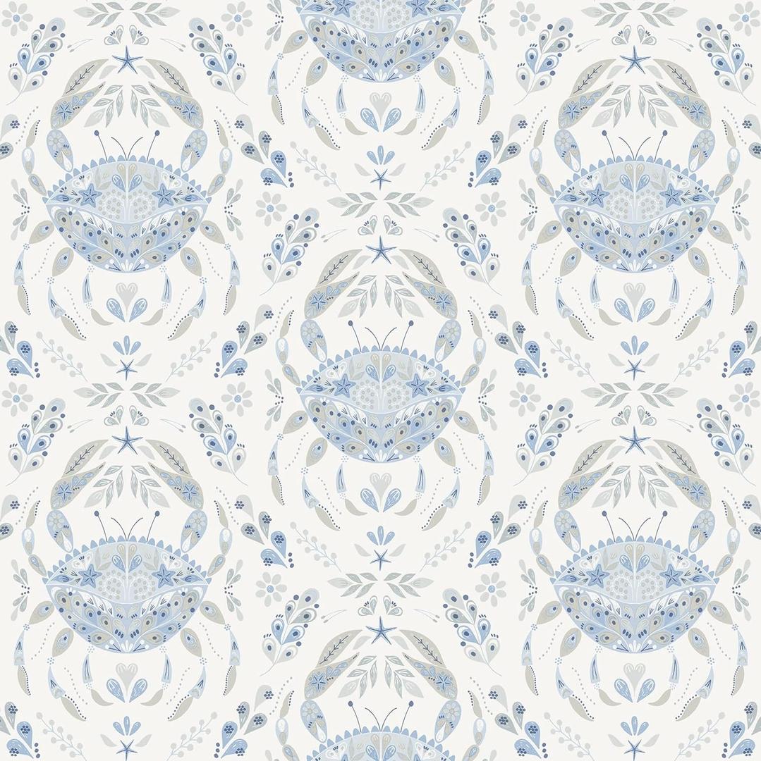 NuWallpaper by WallPops Blue Shellby Peel & Stick Wallpaper, 20.5 in. wide, 216 in. long, 0.025 in. high