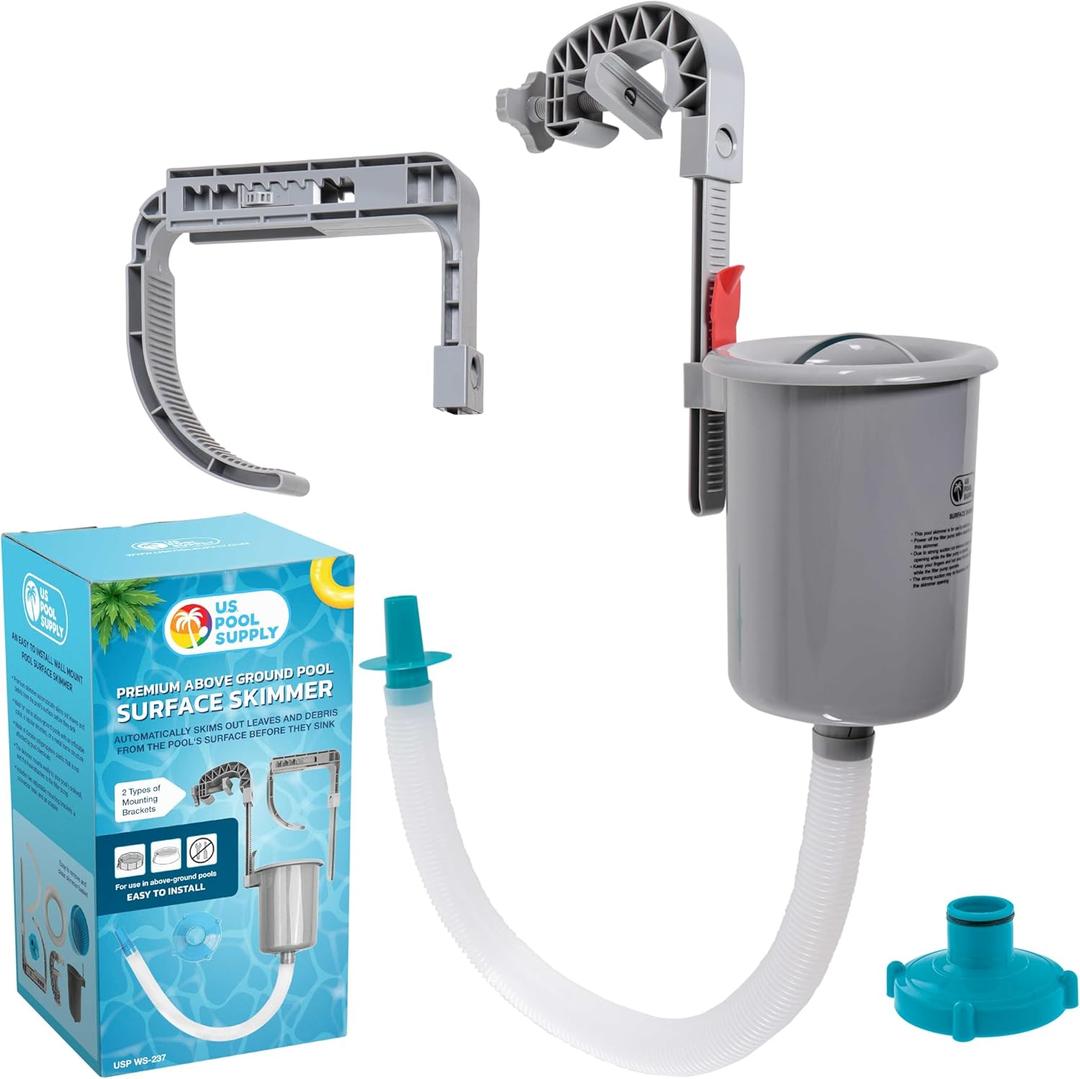 U.S. Pool Supply Pool Skimmer - Above Ground Pool Skimmer, Floating Pool Surface Skimmer, Pool Accessories - Clean Debris Basket, Wall Mount, Attaches to Inflatable Collars, Tubular and Metal Frames (3.5 Liter)