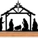 Metal Nativity Sets for Christmas Decorations Black Metal Nativity Scene with Wooden Base for Xmas Home Indoor Mantel Tabletop Office Kitchen Table Shelf Decor (Classic)