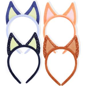RUNUP 4PCS Dog Ears Headbands Plush Ears Headband Blue Party Accessories Headbands Set-Blue, Dark Blue, Orange, Brown