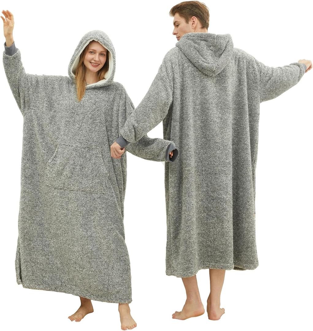 Snuggy Hooded Blanket for Adult, Wearable Blanket Hoodies for Women & Men Warm Cozy Sherpa Sweatshirt with Giant Pocket (Standard, Dark Grey)