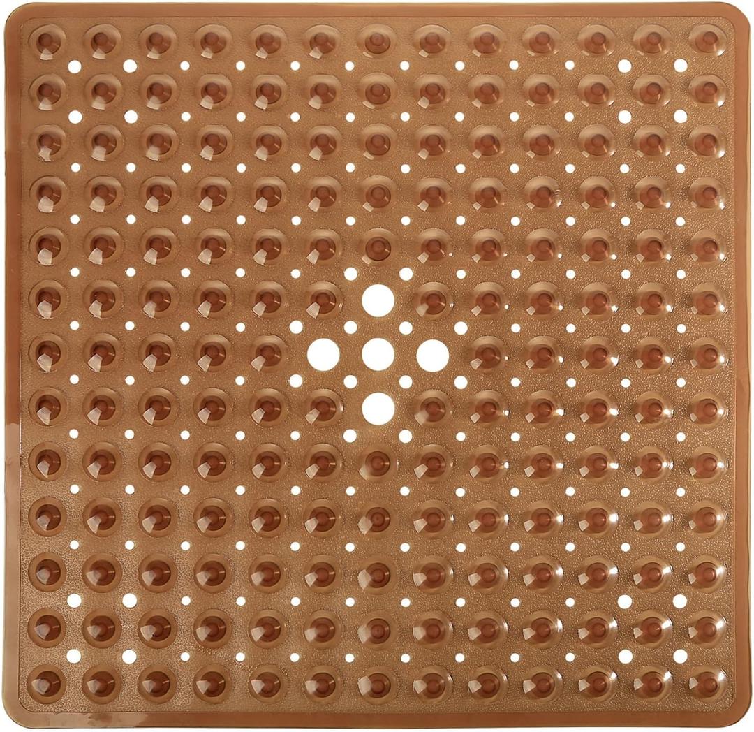 Yimobra Shower Stall Mat Non Slip, 21x21 Inch, Soft Square Bath Mat for Shower with Suction Cups and Drain Holes, Stall Floor Mats for Bathroom, Machine Washable, Bathroom Accessories,Clear Brown (21 x 21 Inches)