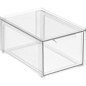 MDesign Plastic Stackable Bathroom Storage with Pull Out Bin Organizer Drawer for Cabinet, Vanity, Shelf, Cupboard, Cabinet, or Closet Organization - Lumiere Collection - Clear (8 x 12 x 6 (Pack of 1))