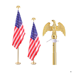 8FT Indoor Flagpole Kit, Deluxe Gold Eagle Topper Sectional Flag Pole with Base Stand, Premium Aluminum Pole Heavy Duty Flag Pole with 3x5Ft US Flag for Schools, Office, Hall