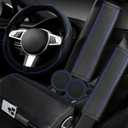 NBTEPEM 6 PCS Car Steering Wheel Cover Set, Microfiber Leather Steering Wheel Covers Universal 14.5-15 inch, Center Console Cover, Seat Belt Cushion, Cup Holder Coaster, Car Accessories Set Blue (Black with blue)