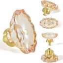 7 Pack Champagne Crystal Cabinet Knobs and Pulls Oval, Glass Knobs for Dresser Drawers with Satin Brass/Brushed Gold Base