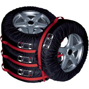Comily Plus+ 4pcs/Set 210D Polyester Spare Tire Covers Storage Tote Bags with Handle Fit for 13"-15" Tyres in Diameter-Black/Red