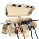 Flemoon Medium Outdoor Electrical Box (11.5x5.2x4 inch), IP54 Waterproof Extension Cord Cover w/6 Cable Entry Ports, Weatherproof Connection Box for Power Strip, Timer, Holiday Lights, Almond