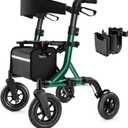 Walkers for Seniors, Rollator Walker with Seat, 10" Rubber Wheels All Terrain Rollator Walker with Backrest, Aluminum Walkers Built-in Cable, Foldable and Adjustable Height for Seniors, Green