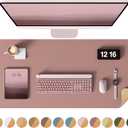 YSAGi Double-Sided Desk Pad, 31.5"x15.7" Leather Desk Mat, Eco Cork Desk Pad Protector,Large Mouse Pad,Waterproof Desk Blotter for Office/Home (Pale Mauve/Cork)