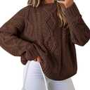 BTFBM Casual Women Long Sleeve Sweater 2025 Fall Ribbed Knit Pullover Loose Crewneck Cable Sweater Jumper Tops, Solid Coffee, M