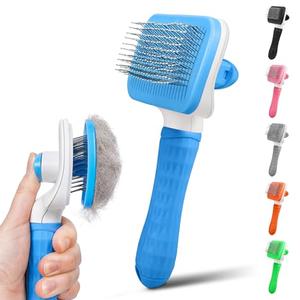 PWOD Dog & Cat Brush, Self Cleaning Slicker Brush for Pets, Upgraded Dog Brush for Shedding Massaging and Grooming, Removes Loose Undercoat & Portable Comb for Long Short Haired Dogs(Blue)