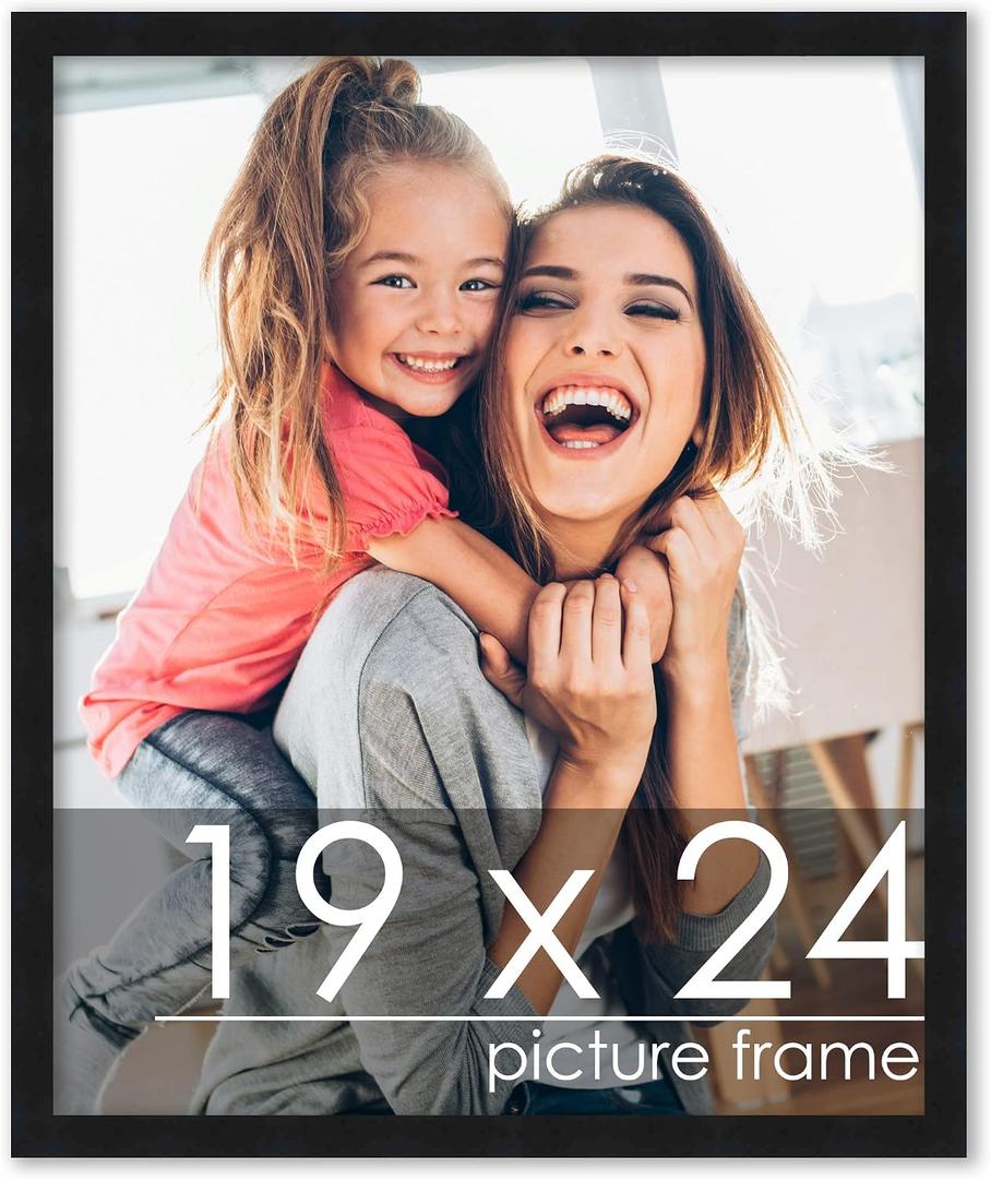 Poster Palooza 19x24 Frame Black Solid Wood Picture Frame | 0.75 Inch Moulding Width | Includes UV Acrylic Plexiglass, Foam Board Backing & Hanging Hardware