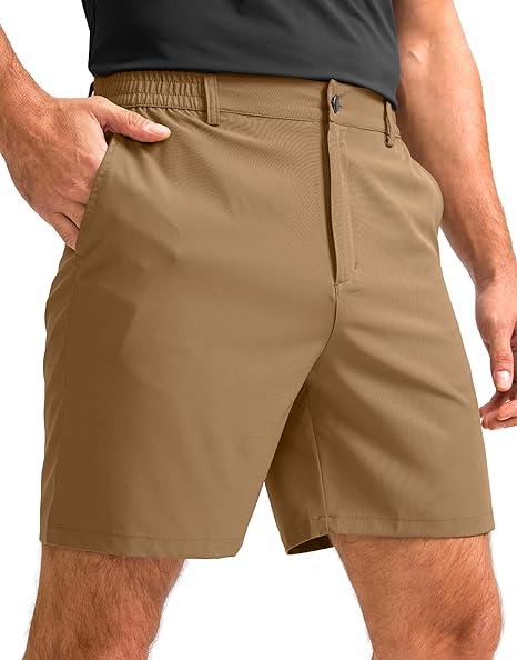 Men's Casual Shorts 7" Lightweight Golf Shorts for Men Stretch with 3 Pockets Quick Dry Breathable Work Shorts (4XL-Dark Khaki)