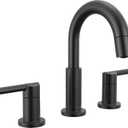Delta Nicoli Matte Black Bathroom Faucet with Sprayer, 8 Inch 3 Hole Widespread Bathroom Sink Faucet with Pull Out Sprayer, Push-Pop Drain, Matte Black 35749LF-BLPD