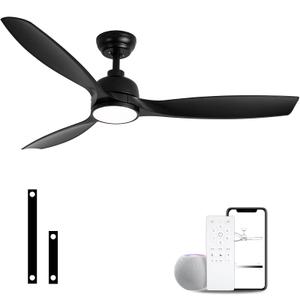 SODSEA 52 Inch Ceiling Fan wiht Light, Smart Black Ceiling Fan and Remote/APP Control Dimmable 3-Color Temperature,2 Rods, Low Profile Flush Mount, ...
