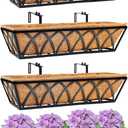 Y&M 4pcs 24 Inch Planter, Metal Window Boxes with Coco Liner, Indoor Outdoor Hanging Flower Planter for Garden, Lawn, Balcony, Porch, Fence, Patio Rail
