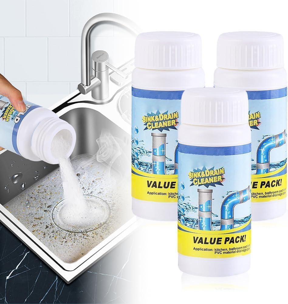 3Pcs Wild Tornado Pipe Dredge, Powerful Sink and Drain Cleaner Powder, Fast Foaming for Kitchen Toilet Pipeline Quick Cleaning Tool