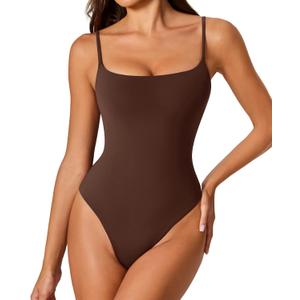 Avidlove Body Suits for Womens Sleeveless Square Neck Bodysuit Thong Cami One Piece Tank Top Bodysuits (Browen, XS)