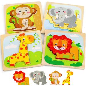 TOY Life Wooden Puzzles for Toddlers 2-4, Montessori Toys for 1 2 3 Year Old Boys Girls, Animals Puzzles Educational Learning Toys 2 Year Old, Birthdays Gifts Toy for 2 Year Old Girl Boy