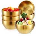Lallisa 6 Pcs 20 oz 304 Stainless Steel Gold Serving Bowls 5.7" Double Walled Insulated Ice Cream Bowl gold mixing bowls for Rice, Dessert, Pasta, Fruit, Salad, Soup, Cereal, Snack, Dishwasher Safe