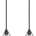 Black Pendant Lights Kitchen Island 2 Pack, Modern Glass Pendant Light Fixtures with Hammered Glass and Rods, Adjustable Small Hanging Light for Kitchen Sink Dining Room Bathroom, Black + Clear Glass, 1-Light, Single, 2