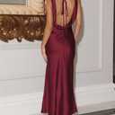Womens Elegant Satin V Neck Backless Sleeveless Maxi Dress Silk Tie Low Back Formal Cocktail Dresses Wedding Guest (Red, M)