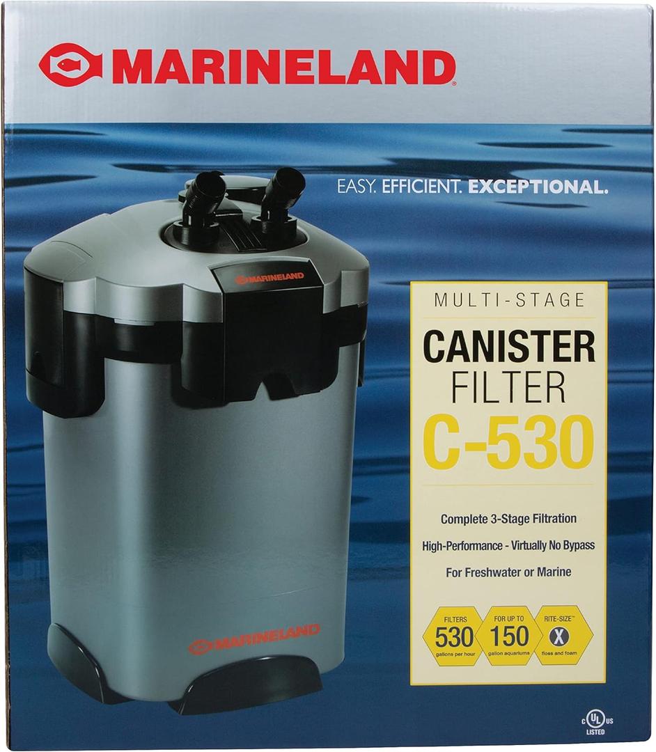 Marineland Multi-Stage C-530 Canister Filter for Aquariums, Easy Maintenance, 100 to 150-Gallon/530 GPH (PCML530)
