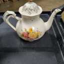 Ceramic Tea Pot, 35 OZ/4 Cup Ivory Vintage Floral Porcelain Teapot with Gold Trim, European Style, Gift for Women, Decorative Ideas (Colorful Floral)