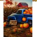 Dyrenson Fall Farm Truck 28 x 40 House Flag Farmhouse Double Sided, Rustic Autumn Thanksgiving Harvest Pumpkin Burlap Garden Yard Decoration, Primitive Pickup Outdoor Dcor Decorative Large Flag