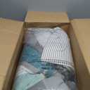 Madison Park Essentials Queen Comforter Set, Bed in A Bag Comforter & Sheet Set, Modern Casual Stripes Print, All Seasons, Soft Microfiber Bedding Makeover, Matching Shams, Queen Aqua/Grey 7 Piece